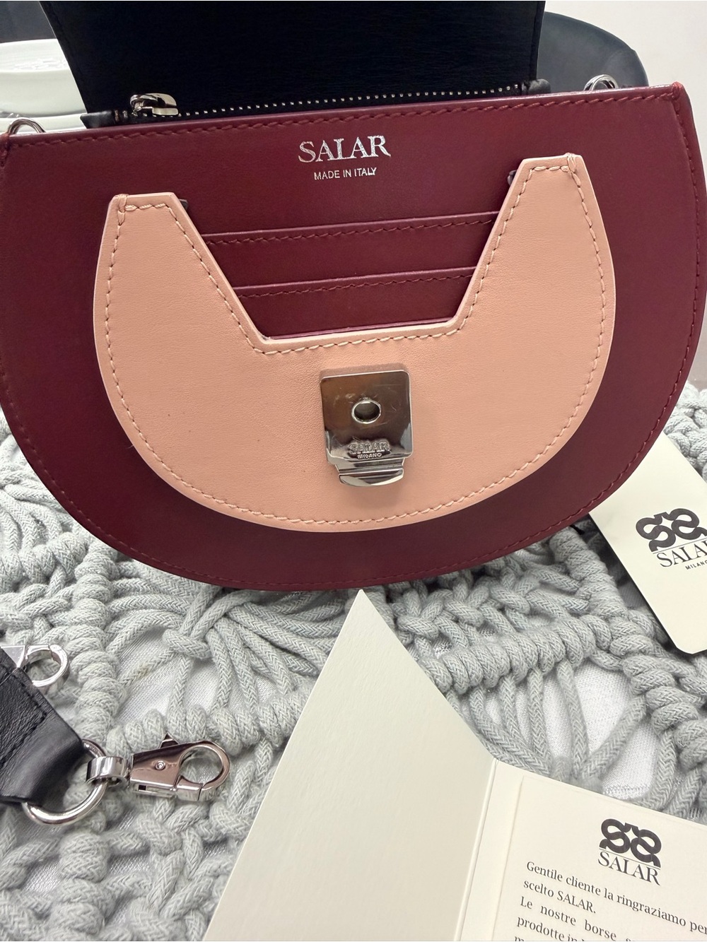 Two-Tone Burgundy and Blush Leather Crossbody